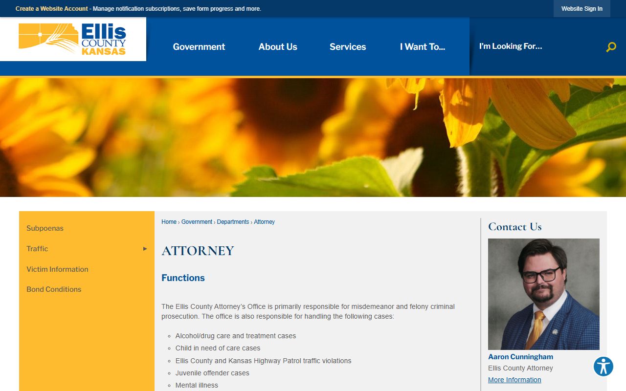 Ellis County arrest records and court charge records county attorney page