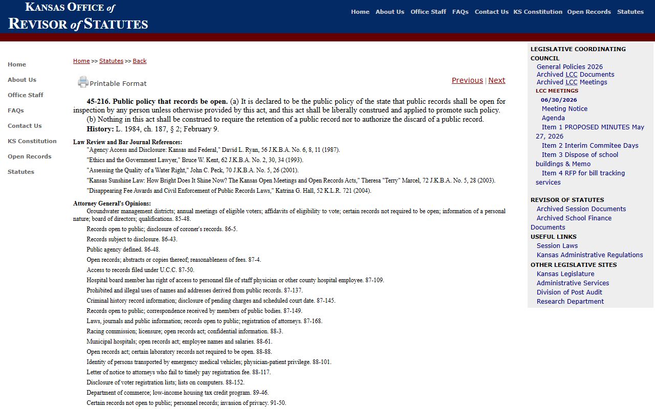 Ellis County criminal court records KORA public policy statute