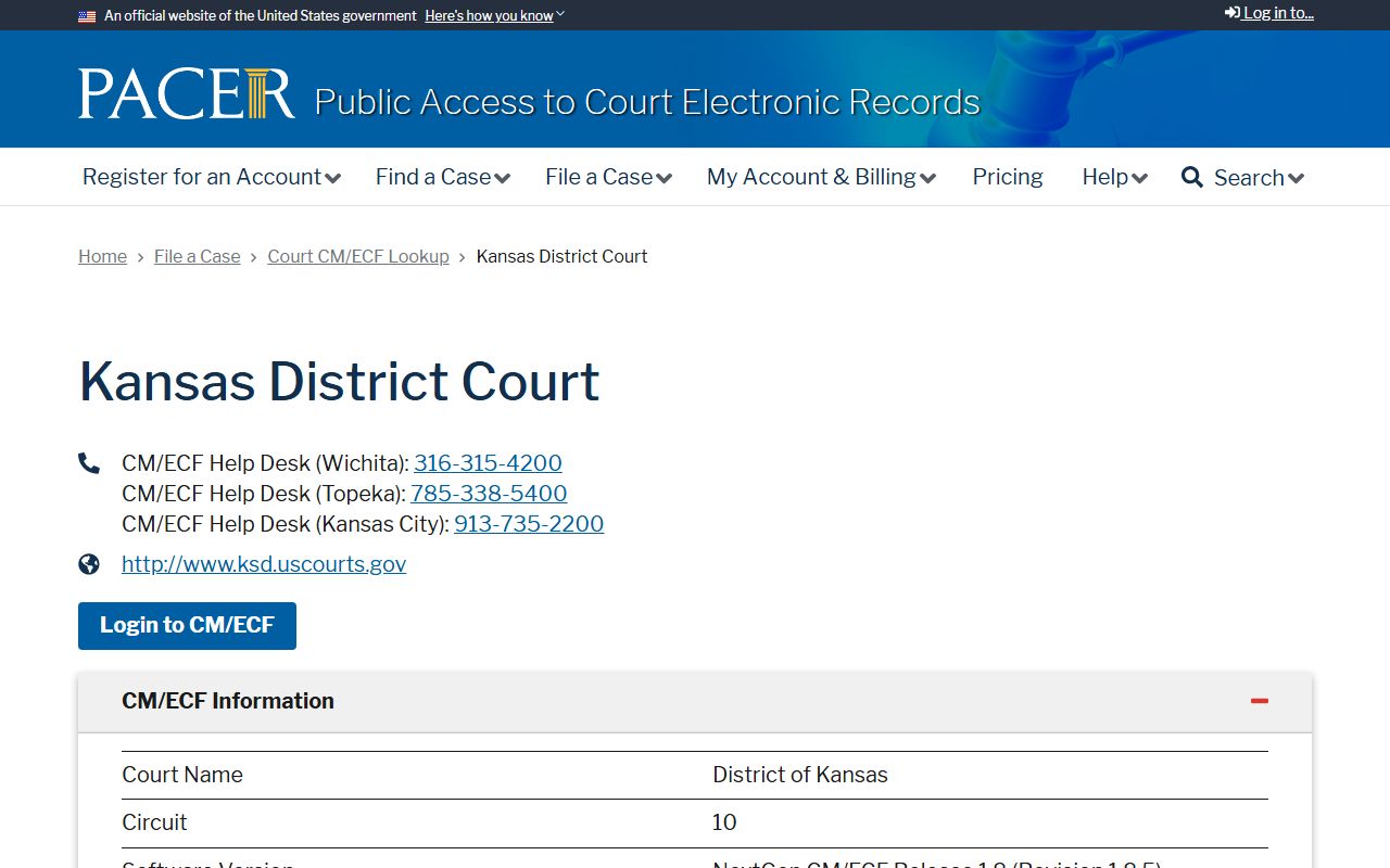 Ellis County District Court PACER District of Kansas lookup record access