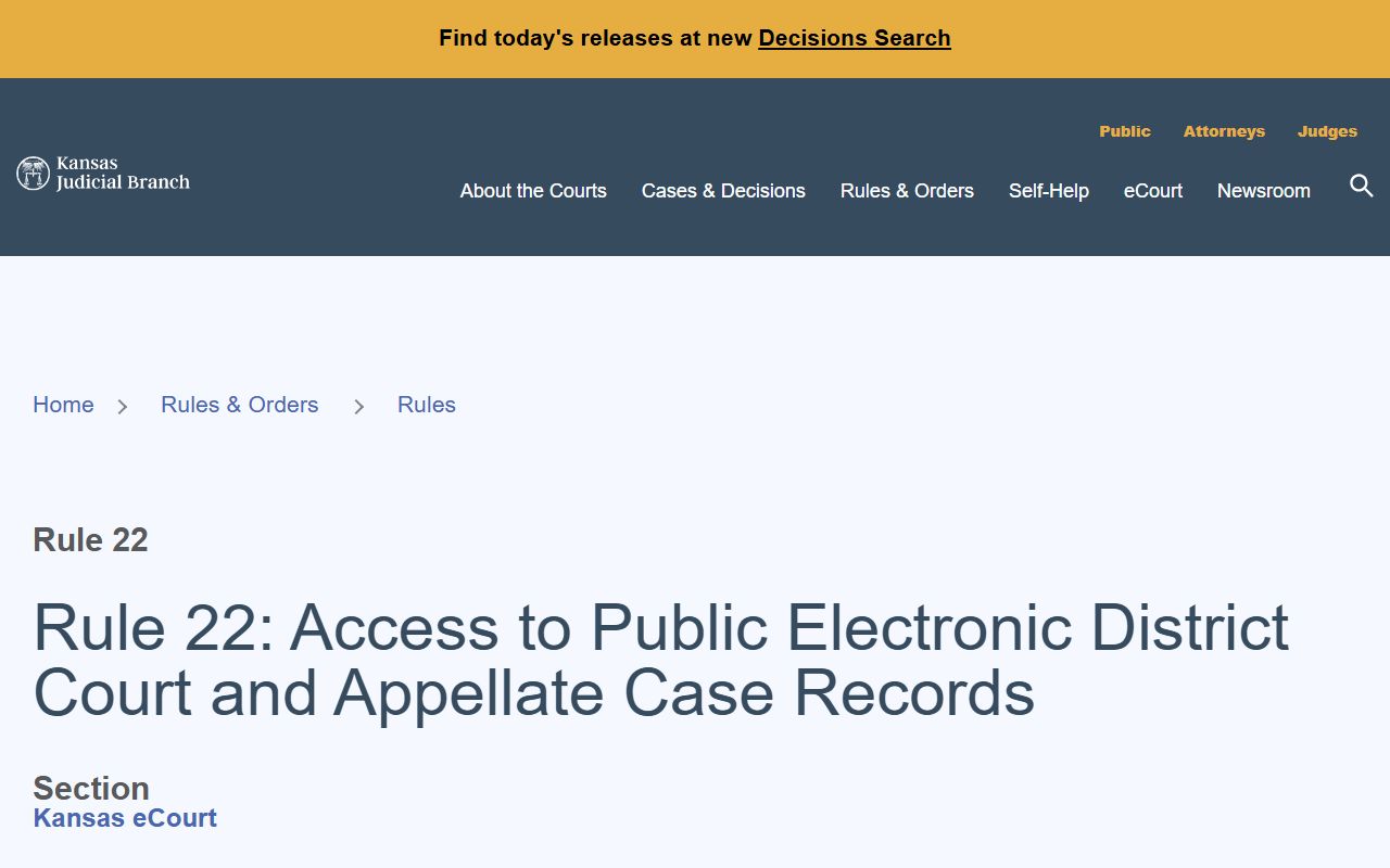 Ellis County District Court electronic case records Rule 22 access source