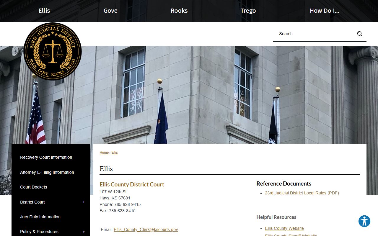Ellis County court records District Court address and staff page