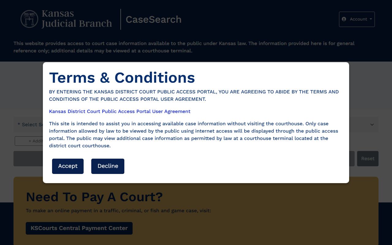 Ellis County court records Kansas CaseSearch access screen