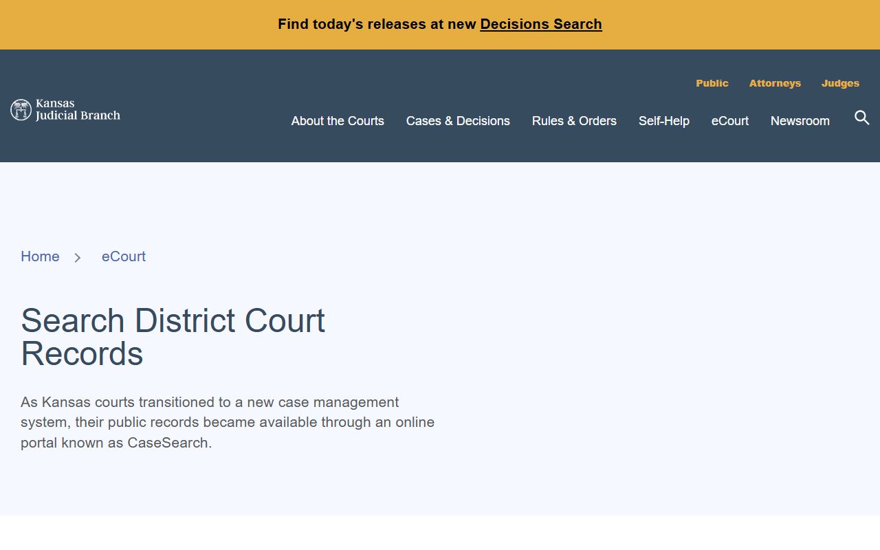 Ellis County court records Kansas district court records access page