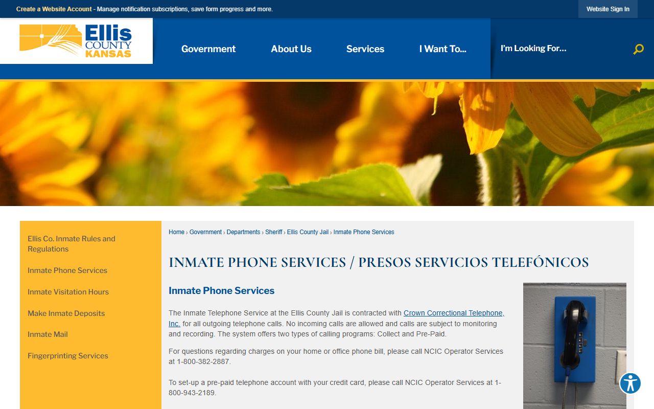 Ellis County inmate search phone service source
