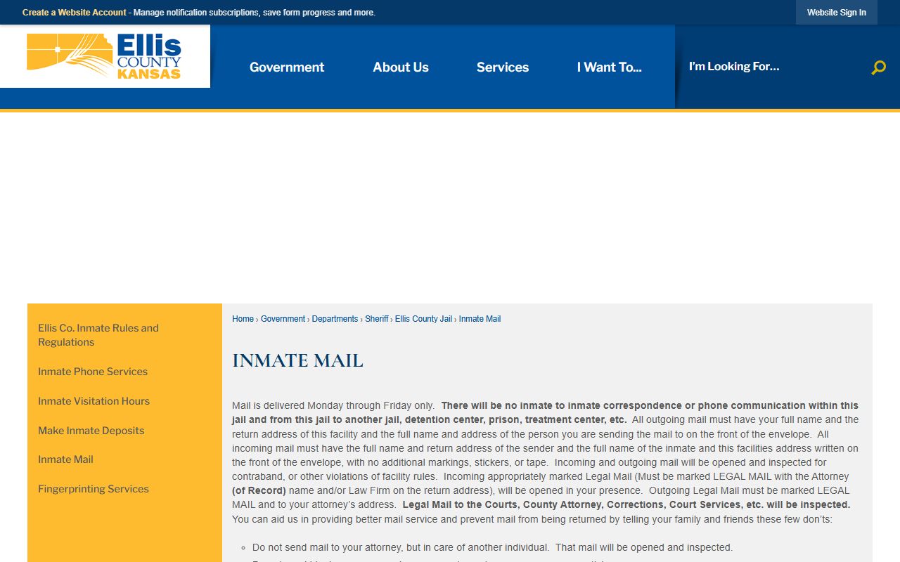 Ellis County inmate search mail rules source