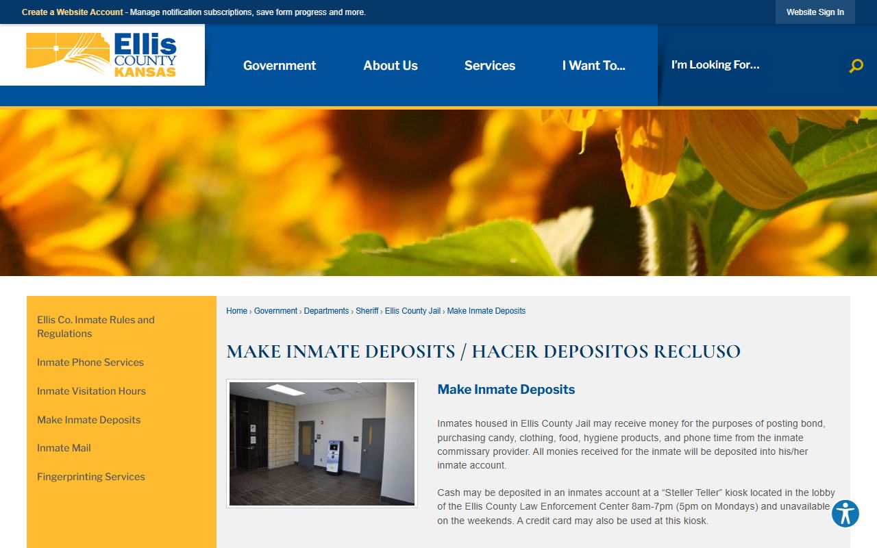 Ellis County inmate search deposit source
