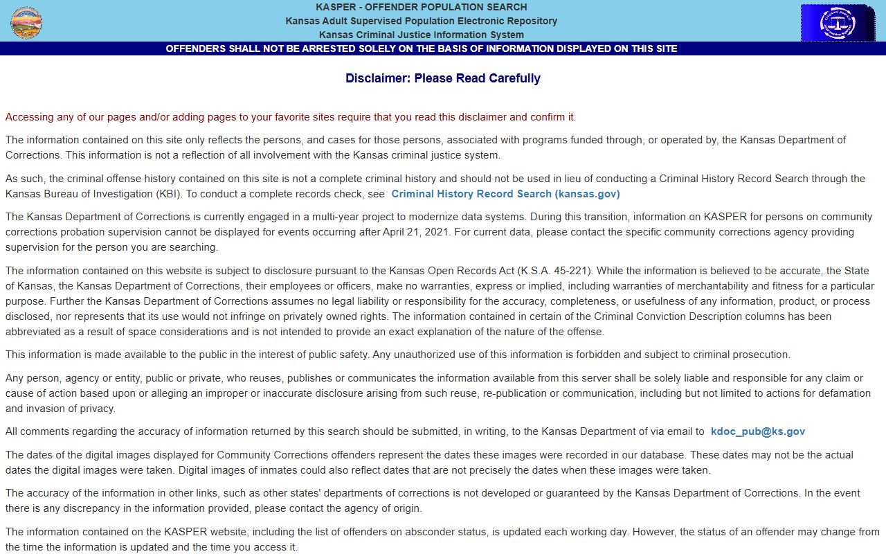 Ellis County inmate search Kansas KASPER source