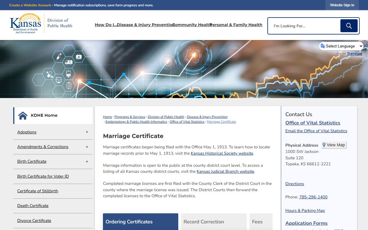 Ellis County marriage records source for KDHE marriage certificates