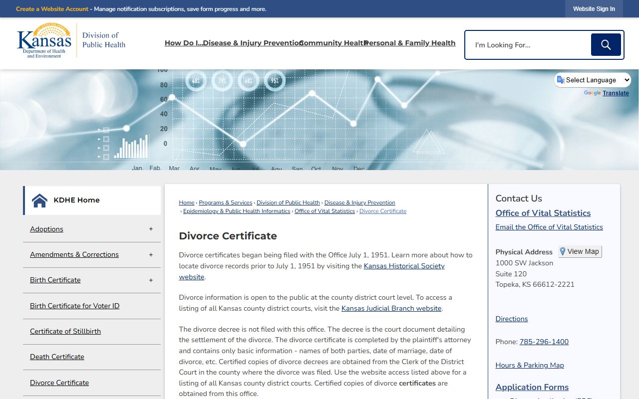 Ellis County divorce records source for KDHE divorce certificates