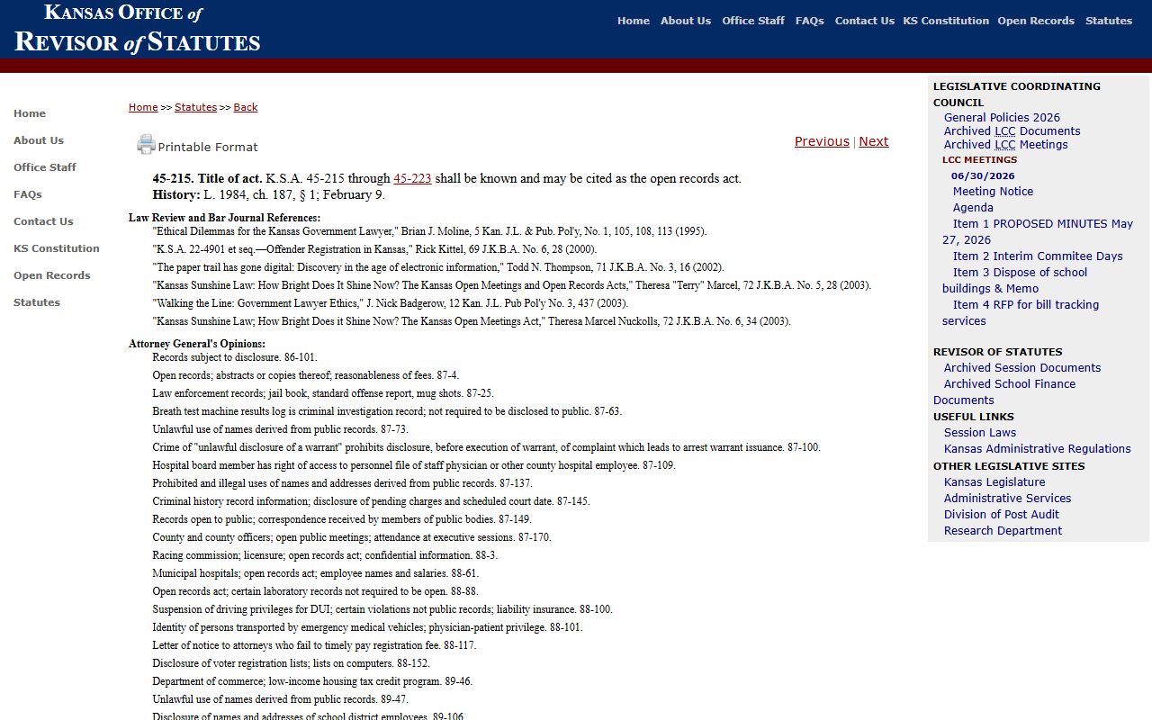 Ellis County probate records source for Kansas Open Records Act title