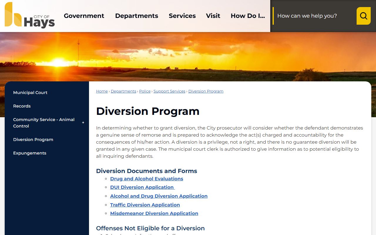 Ellis County traffic court records source for Hays Municipal Court diversion