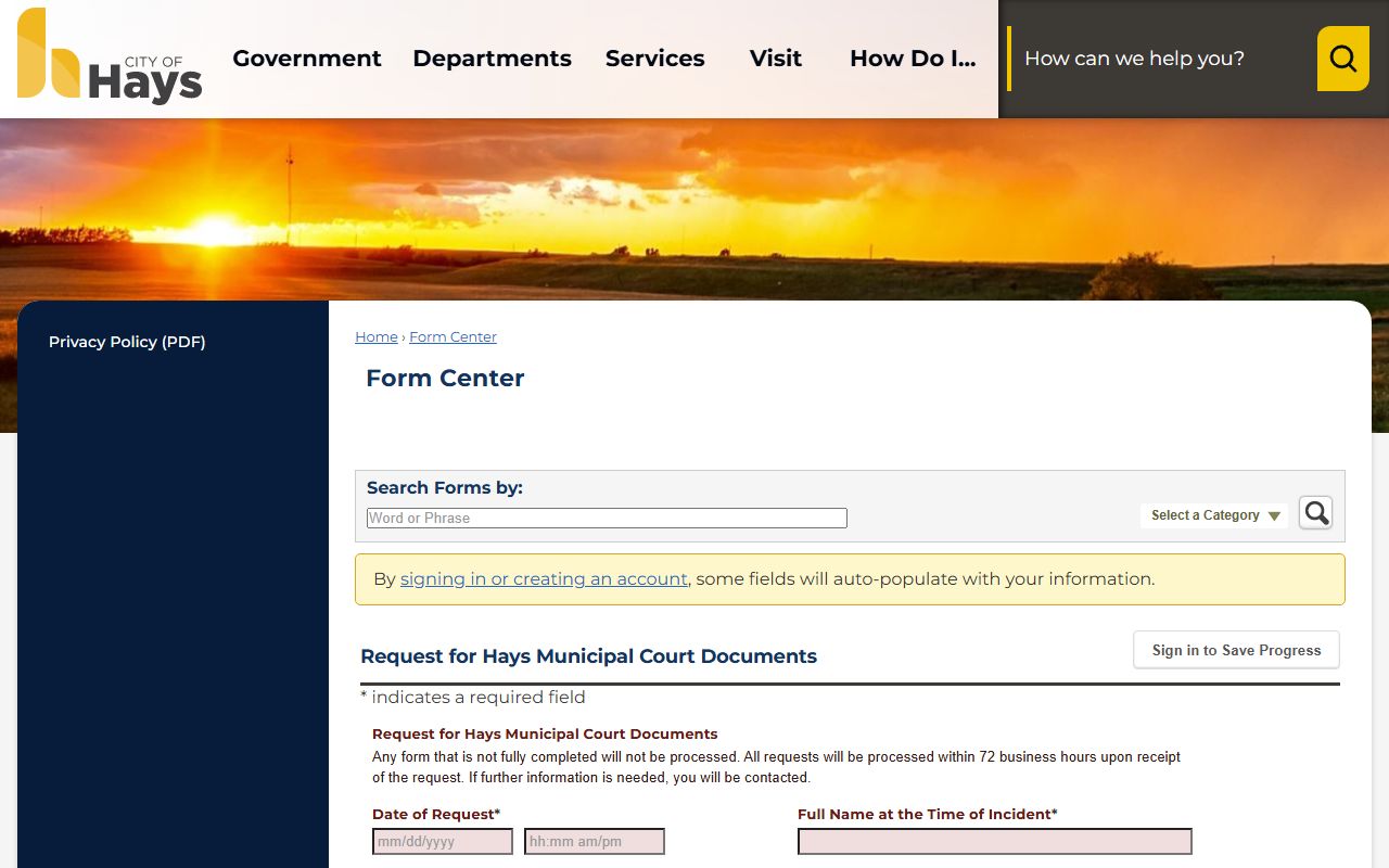 Ellis County traffic court records source for Hays municipal document requests